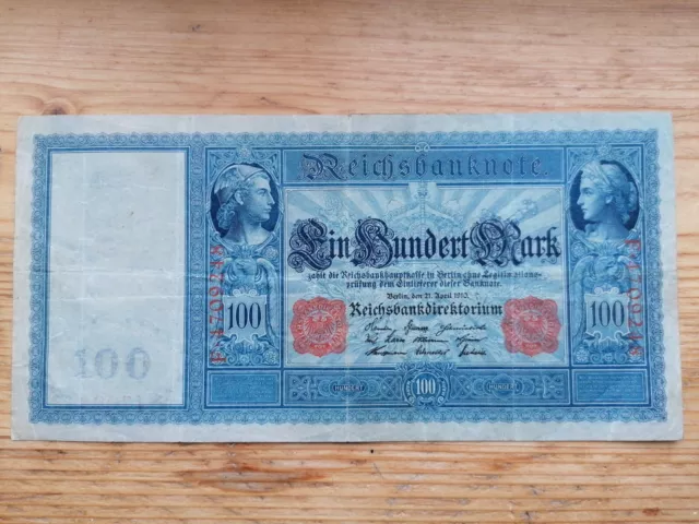 Banknote Deutsches Kaiserreich 100 Mark 21 April 1910 rote Siegel