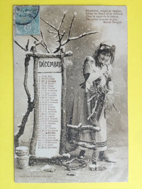 cpa 1900 Phot. BERGERET & Cie NANCY Calendrier Décembre 1905 NEIGE et VERGLAS