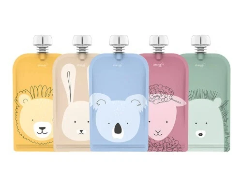 Cherub Baby On The Go Reusable Food Pouches, 5 Pack (Animal) - 150mL
