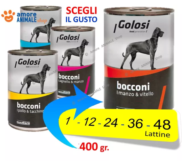GOLOSI Dog Bocconi, Lattine 400 gr → GUSTI Vari - Umido Cane, Cibo Per Cani
