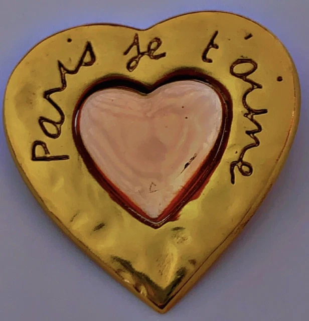 Broche Vintage D ELFA Paris - Soleil Visage Style Cocteau - Métal Doré, Très Bon état