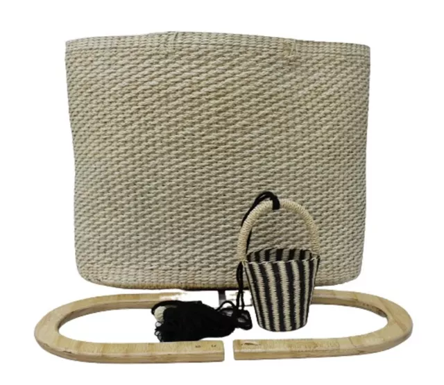 Sensi Studio Damen Castana beige Holzgriff gewebte Stroh Tragetasche NEU UVP165
