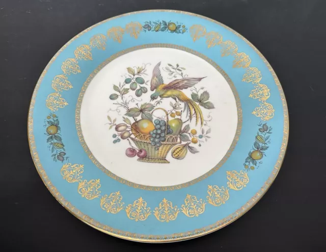 Vintage Aynsley Plate Turquoise Blue Bird of Paradise Fruits Basket Gold Trim