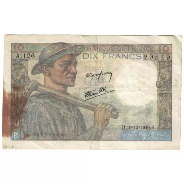 [#392631] France, 10 Francs, Mineur, 1946, A.126, EF, Fayette:8.16, KM:99, e