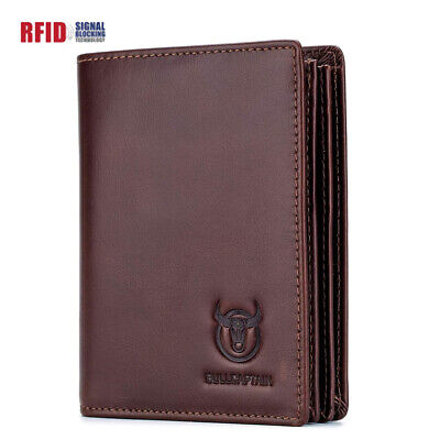 BULLCAPTAIN Men's Wallet Genuine Leather RFID Bifold Large Capacity Card Holder