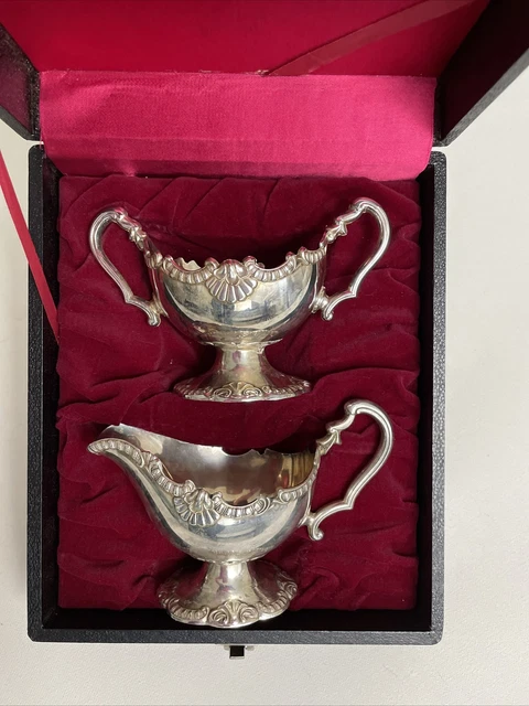 Corbell & Company Vintage Silver Plate Creamer & Sugar Bowl Set With Box