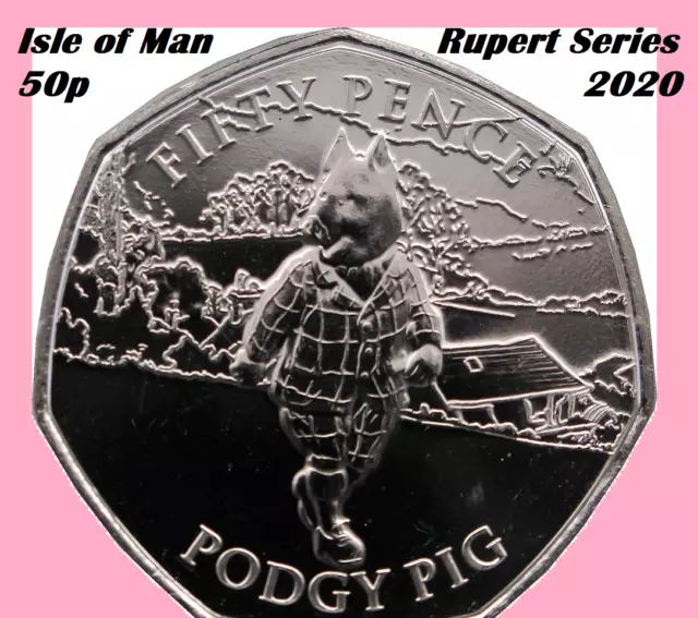 Isle of Man coin 50p pence 2020 Podgy Pig Rupert series QEII 100y UNC