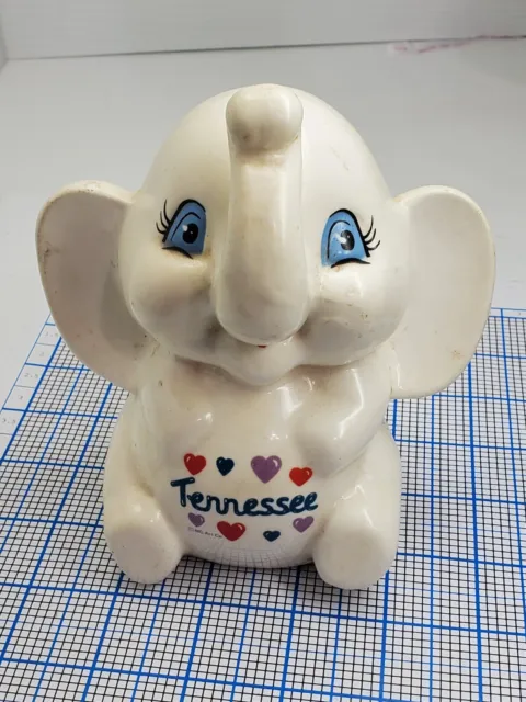 Cute Ceramic White Baby Elephant Coin Bank with Stopper Tennessee MC Art Co.
