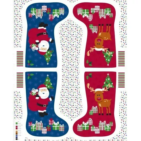 Natale Calza Babbo Natale E Renna 100% Cotone Tessuto