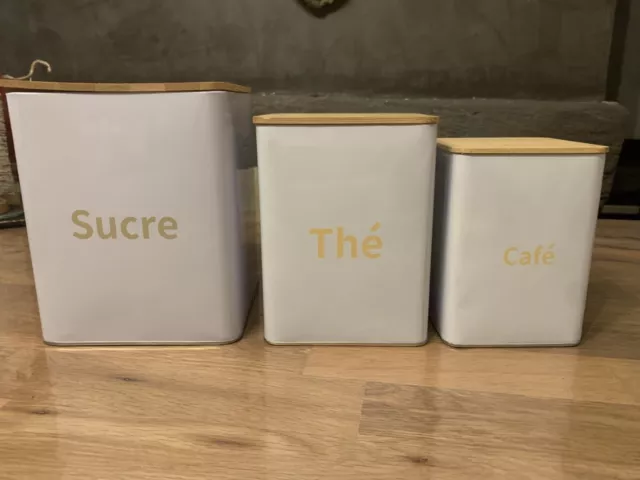 Boîtes À Thé Café Et Sucre Design En Cuivre Et Métal Blanc Lot De 3
