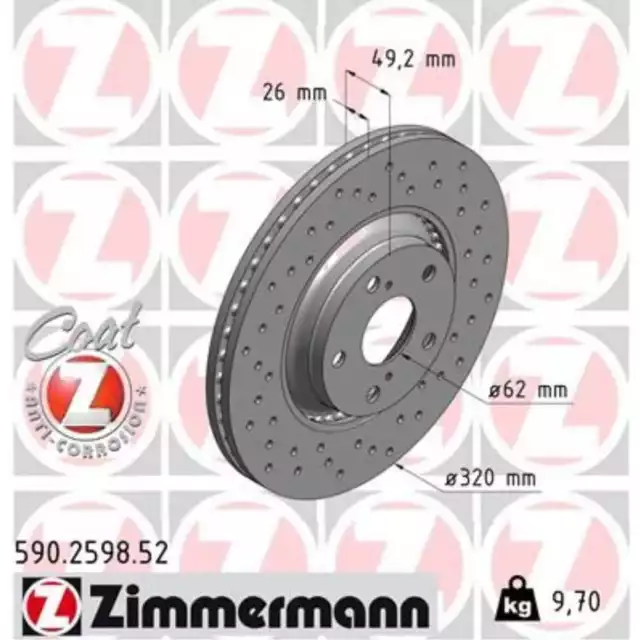 ZIMMERMANN 2x Disco de Freno Delantero Ø320 MM De Außenbelüftet Perforado para