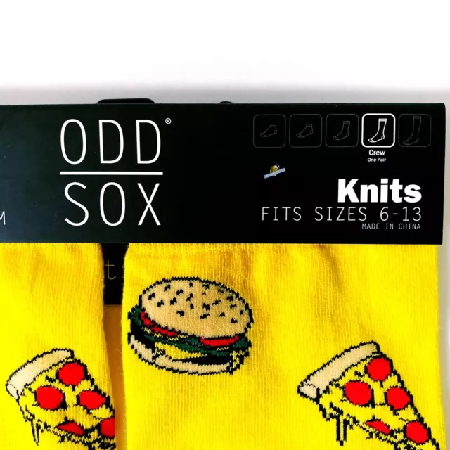 Odd Sox Junk Food Crew Socks Fast Food Pizza Burgers Fries Yellow Mens Womens 2