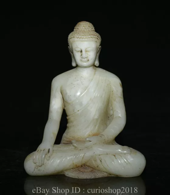 6.2 " Old Chinese White Jade Carved Buddhism Shakyamuni Sakyamuni Buddha Statue