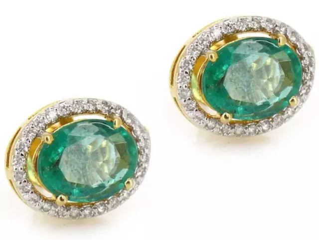 1.06ct Natural round diamond 14k solid yellow gold Emerald wedding stud earring