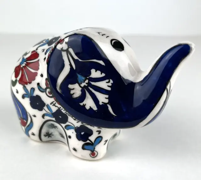Handmade Ceramic Elephant Small  - Hand Painted Turkish Pottery 2.75" tall