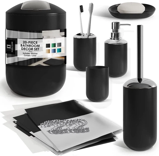 Clara Clark Bathroom Set – Shower Curtain Sets Complete Set, Black