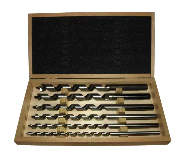 Heller 6 Piece Lewis Auger Wood Drill Bit Set HEX - Wooden Case - German Quality