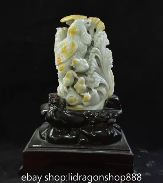 11.2" Rare Old Chinese Dynasty Natural Jadeite Jade Carving Chicken Cub Statue