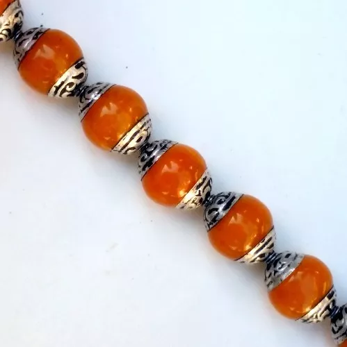 Nepalese Tibetan Handmade Brass Capped Amber Beads Jewellery DIY 2 4 6pcs BD-213