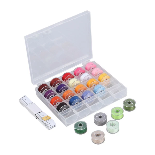 25 piezas Bobbins Estuche de almacenamiento de bobina de metal Máquina de coser Hilo en caja