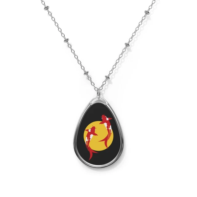 Premium Oriental Koi Fish Oval Pendant Necklace, Brass Nature Jewelry, UNISEX