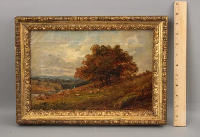 19thC Antique Signed English Impressionist Bucolic Sheep Landscape Oil Painting