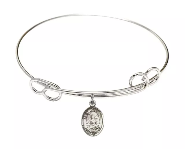 Silver Tone Double Loop Bangle Bracelet with Saint Germaine Cousin Charm, 8 Inch