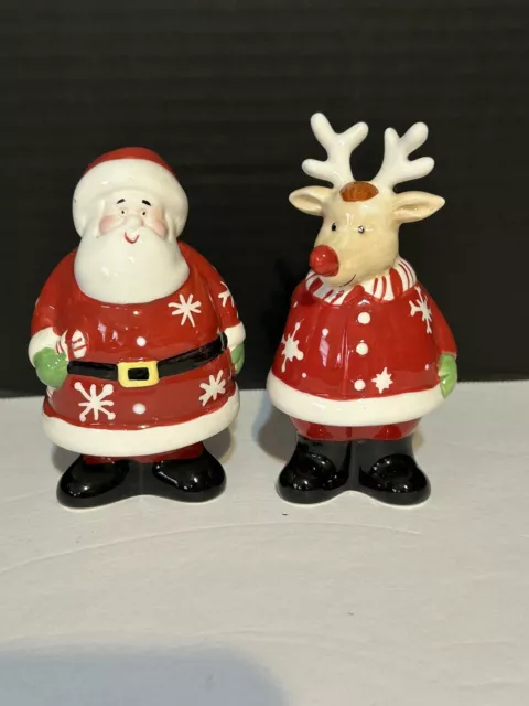 Bed Bath & Beyond Christmas Salt & Pepper Shakers In Box Santa & Rudolph