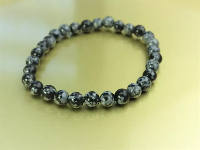 Bracelets d'Obsidienne Flocon de Neige en perles de 6mm