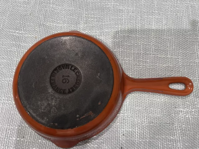 Le Creuset Vintage Double Spout Enameled Cast Iron Skillet #16 Orange Flame 6.5"