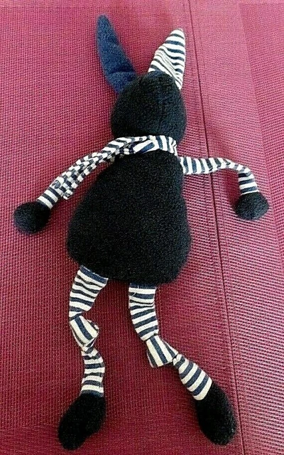 B6G / doudou peluche lapin rayé bleu foncé blanc écharpe BOUT'CHOU