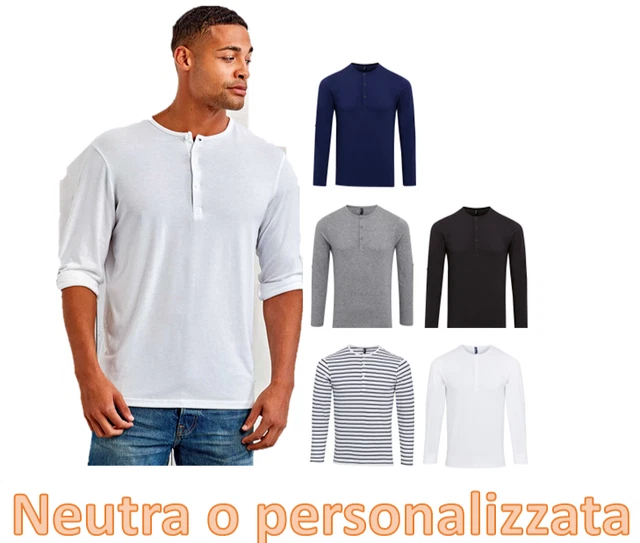 Maglietta T-shirt manica lunga con bottoni collo tondo maglia da lavoro