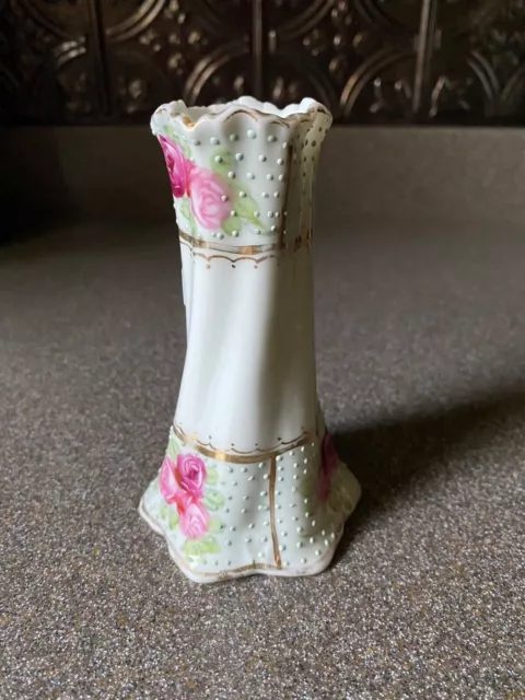 Nippon Pink Rose Gold Gilt Moriage Vase Hand Painted 1900 Porcelain