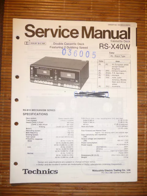 Service Manual für Technics RS-X40W Tape Deck,ORIGINAL