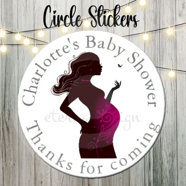 Personalised White Baby Shower Circle Stickers **Baby Neutral Designs**