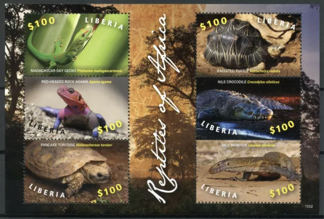 Liberia 2015 MNH Reptiles of Africa 6v M/S Turtles Lizards Geckos Agamas Stamps