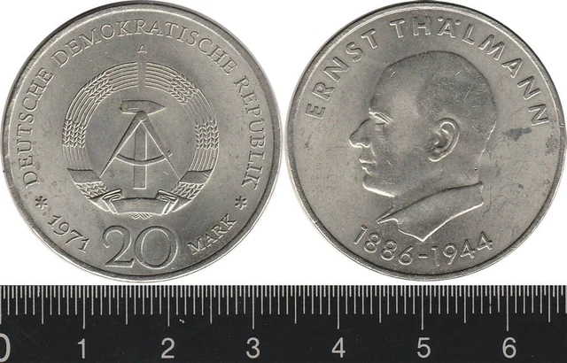 German Democratic Republic: 1971 20 Mark 85th Birthday Ernst Thälmann DDR