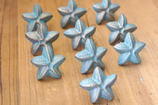 10 Cast Iron Starfish Drawer Pulls Cabinet Cupboard Bathroom Decor Nautical Knob