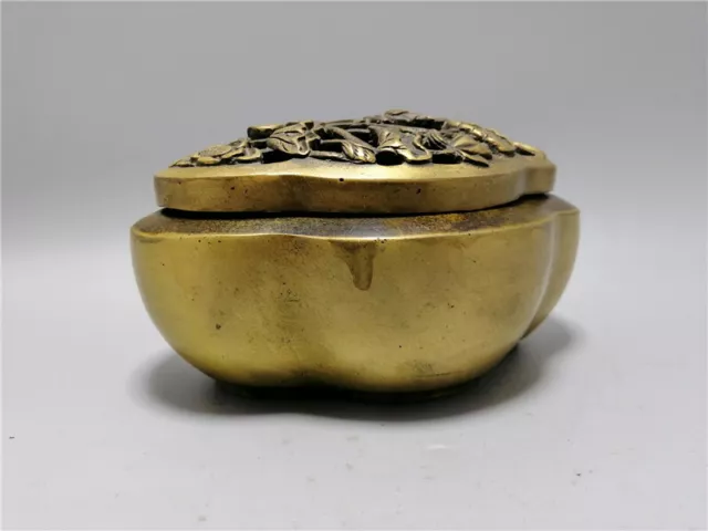 5.51" Exquisite Chinese brass Handmade carving Lotus flower Incense burner