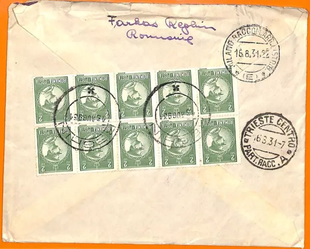 99485 - ROMANIA  - Postal History - REGISTERED  COVER  to  ITALY  1931