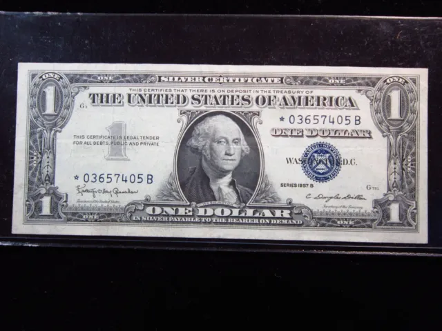 USA $1 1957-B *03657405B Star # BLUE SEAL Silver Cert Replacement Circ Money