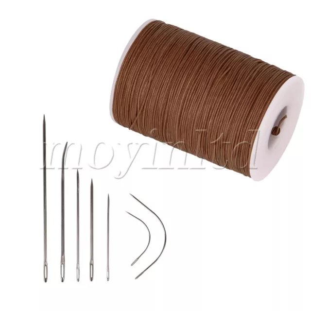Light Brown 0.02" Dia Polyester Leather Sewing Round Waxed Thread Cord for DIY