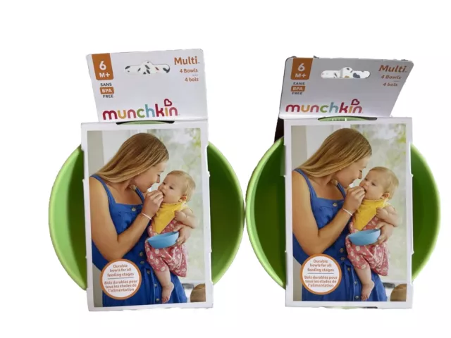 *NEW Lot/2 Munchkin 4pc Multi Color Toddler Baby Infant Kids Food Bowl BPA Free