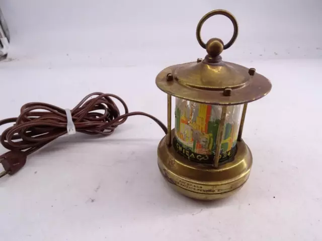 Antique 1933 Chicago World's Fair Souvenir Miniature Glass Brass Electric Lamp