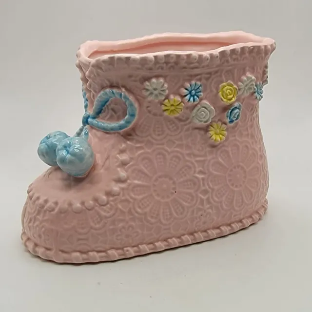 Vintage Napcoware Japan Nursery Planter Pink Baby Girl Ceramic Bootie Flowers
