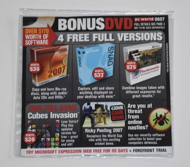 PC WORLD 0607 June 2007 BONUS DVD 4 FREE FULL SOFTWARE VERSIONS Fast Postage