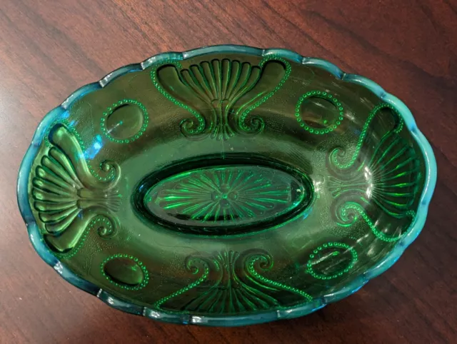 Antique Jefferson Jewel and Fan Bowl in Green Opalescent Glass