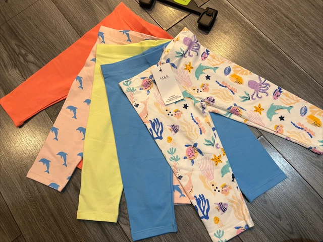 Pacchetto leggings ragazze M&S età 4-5 nuovi con etichette