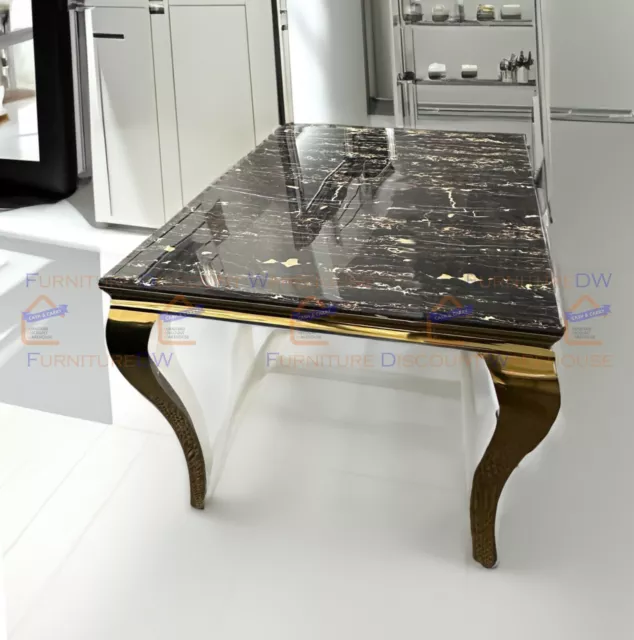 FurnitureDW Louis Stylish Black and Gold Marble Top Dining Table 1m - 2m 3-Shape