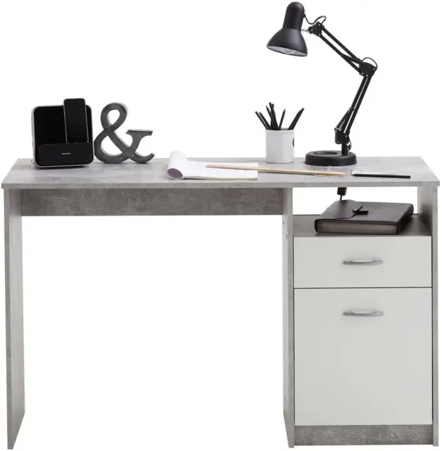 FMD Large Grey Melamine Coated Office Jackson Desk with Storage Cupboards